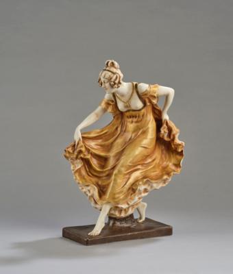 Ernst Seger (1868-1939), a female dancer in a Biedermeier dress, designed in 1906, executed by Eduard Stellmacher  &  Co, Turn-Teplitz - Secese a umění 20. století