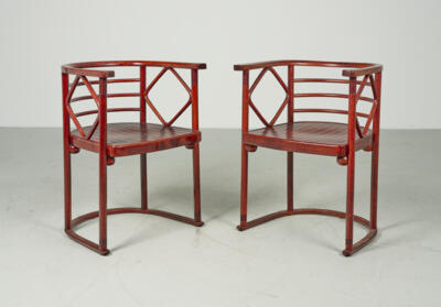 Josef Hoffmann, two armchairs, draft variant for "Cabaret Fledermaus", 1906, executed by Jacob & Josef Kohn, Vienna - Jugendstil e arte applicata del XX secolo