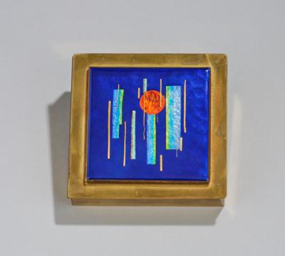 Karl Schibensky, Messingdose mit farbigem Emailledeckel und geometrischem Dekor, Deutschland, um 1950/60 - Kleinode des Jugendstils & Angewandte Kunst des 20. Jahrhunderts