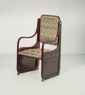 Attributed to Koloman Moser or Gustav Siegel, an armchair, model number: 413, exhibitions: Museum für Kunst und Industrie, Vienna 1901, Saint Louis 1904, Milan 1906; added to the catalogue in 1906, executed by Jacob & Josef Kohn, Vienna - Secese a umění 20. století