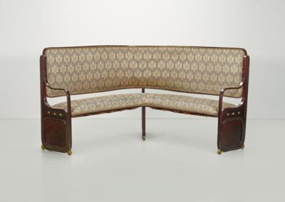Attributed to Koloman Moser or Gustav Siegel, a large corner bench, model number: 856, exhibitions: Glasgow 1901 (first time), Saint Louis 1904, Milan 1906; illustrated in the 1902 catalogue appendix, executed by Jacob & Josef Kohn, Vienna - Jugendstil and 20th Century Arts and Crafts