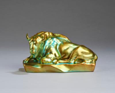 A recumbent bull, Zsolnay, Pécs, second half of the 20th century - Jugendstil and 20th Century Arts and Crafts
