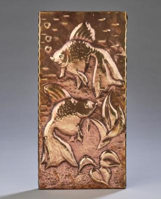 A brass relief with fish and an underwater landscape, designed in around 1920/35 - Jugendstil and 20th Century Arts and Crafts