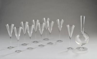 Oswald Haerdtl, an 11-piece drinking set no. 240, “Ambassador”, designed in 1924 for the Art Déco Exhibition in Paris, manufactured by Karlsbader Kristallglas-Fabriken A. G., Ludwig Moser & Söhne, commissioned by J. & L. Lobmeyr, Vienna 1925 - Jugendstil and 20th Century Arts and Crafts