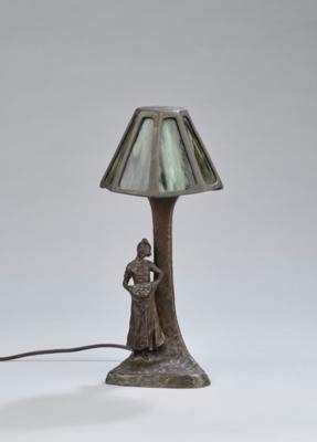 Peter Tereszczuk (Wybudow 1875-1963 Vienna), a table lamp with green marbled lamp shade and a female figure with an apron and chicks, Arthur Rubinstein, Vienna, c. 1910 - Jugendstil and 20th Century Arts and Crafts