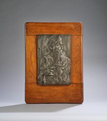 Sandor Bánszky (1888 Szeged/Hungary - 1918 Villefranche/France), a metallic relief depicting the prophet Moses, with original wooden frame - Jugendstil and 20th Century Arts and Crafts