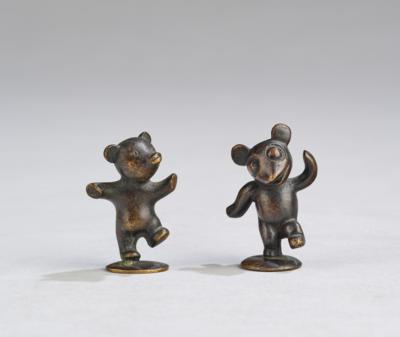 A dancing mouse and a dancing bear cub, the latter by Karl Hagenauer, both as extinguishers, model numbers 1308 and 9669, first executed in around 1955, executed by Werkstätte Hagenauer, Vienna - Jugendstil and 20th Century Arts and Crafts