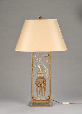 A table lamp or fireplace lamp with a parrot and floral ornaments, in the style of Banci - Jugendstil e arte applicata del XX secolo