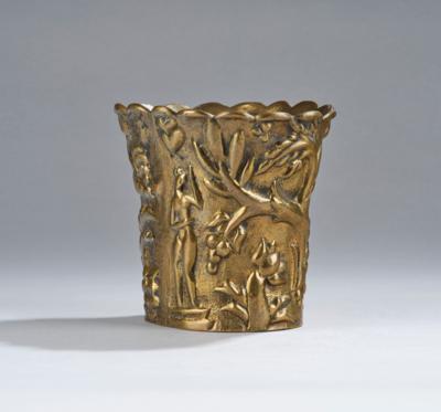 A vase made of chased brass with female figures, trees and bushes, Werkstätte Hagenauer, Vienna - Jugendstil and 20th Century Arts and Crafts