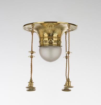 A five-arm brass ceiling lamp with hearts and leaves, c. 1920 - Jugendstil e arte applicata del XX secolo