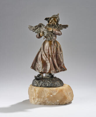 George Omerth (Frankreich, 1895-bis ca. 1925), Bronzefigur "Gänsemagd" (Mädchen mit einer Gans im Arm), Frankreich, um 1920 - Kleinode des Jugendstils & Angewandte Kunst des 20. Jahrhunderts