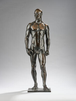 A large bronze figure of a standing man, c. 1920/30 - Secese a umění 20. století