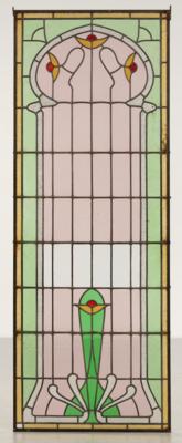 Großes breites Glasfenster mit arabeskem Floraldekor in Bleiverglasung, um 1900/1920 - Kleinode des Jugendstils & Angewandte Kunst des 20. Jahrhunderts