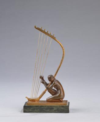Hans Müller (Austria, 1873-1937), a bronze object: harpist, Austria, c. 1920/30 - Secese a umění 20. století