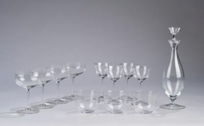 Josef Hoffmann, a nine-part "Patrician" service, designed in 1917 and three drinking glasses, designed by Hans Harald Rath, 1917, model no. 267, "Alpha Clear", J. & L. Lobmeyr, Vienna - Jugendstil e arte applicata del XX secolo