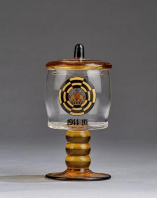 A war glass, Imperial and Royal Glass School in Haida (today Nový Bor), before 1916, manufactured by Johann Oertel  &  Co., Haida - Secese a umění 20. století