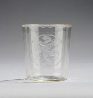 A month beaker: April, engraving design: Michael Powolny, designed in around 1913/14, executed by J. & L. Lobmeyr, Vienna - Secese a umění 20. století