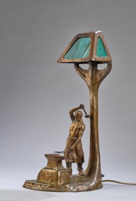 A bronze table lamp with a blacksmith, c. 1900 - Secese a umění 20. století