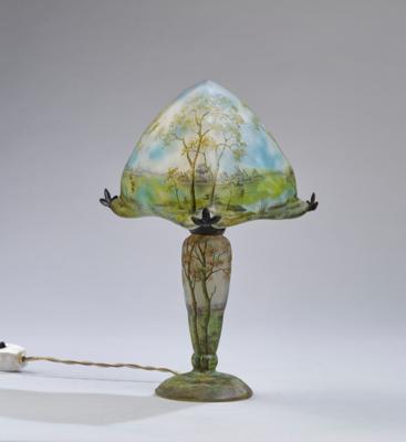 A table lamp with a lakeside landscape, Daum, Nancy, c. 1910 - Secese a umění 20. století