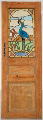 A door with stained glass window featuring a crane and arabesque floral motifs, c. 1900/1920 - Jugendstil and 20th Century Arts and Crafts