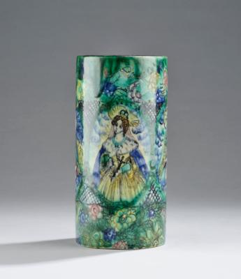 Vase mit farbiger Bemalung von Frauendarstellungen, Form: Michael Powolny/Bertold Löffler, Wiener Keramik, 1910-12 - Kleinode des Jugendstils & Angewandte Kunst des 20. Jahrhunderts