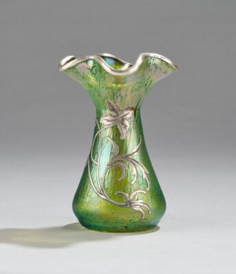 A vase with galvanoplastic iris blossom decor, Johann Lötz Witwe, Klostermühle, c. 1900 - Jugendstil and 20th Century Arts and Crafts