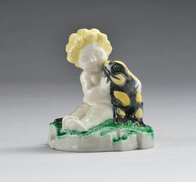 Anton Klieber, a putto with a fire salamander, model number 177, executed by Vereinigte Wiener und Gmundner Keramik, c. 1923 - Jugendstil and 20th Century Arts and Crafts