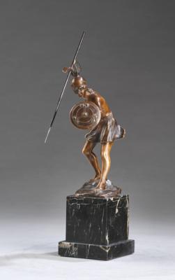 Bronzeskulptur: Amazone mit Schild und Speer, wohl Stefan Schwartz, Österreich, um 1920 - Kleinode des Jugendstils & Angewandte Kunst des 20. Jahrhunderts