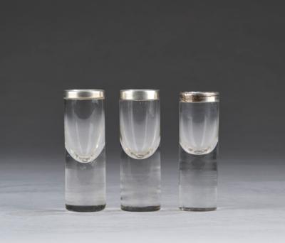 Three liqueur glasses with silver edge, after Adolf Loos, Bakalowits, Söhne, Vienna, c. 1900 and after 1922 - Secese a umění 20. století