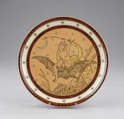 A large plate with a female figure riding a bat, c. 1930 - Secese a umění 20. století