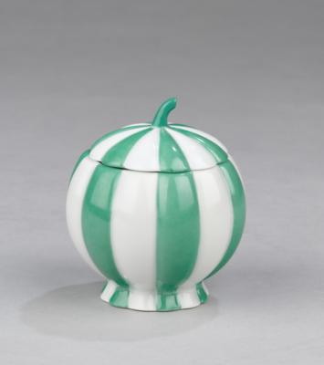 Josef Hoffmann, a melon-shaped sugar bowl from a mocha service, designed in 1929, form number 15, pattern number 5539, executed by Vienna Porcelain Manufactory Augarten, before WWII - Jugendstil e arte applicata del XX secolo