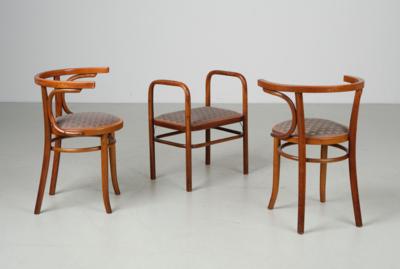 A pair of armchairs and causeuse (small bench or stool), model number 45/E and 6616 d, designed in around 1914, Thonet Vienna, and D. G. Fischel Söhne, Vienna, as of 1929 - Jugendstil and 20th Century Arts and Crafts