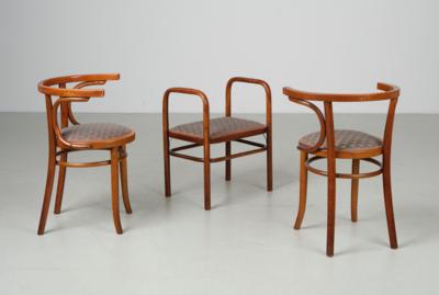 A pair of armchairs and causeuse (small bench or stool), model number 45/E and 6616 d, designed in around 1914, Thonet Vienna, and D. G. Fischel Söhne, Vienna, as of 1929 - Secese a umění 20. století