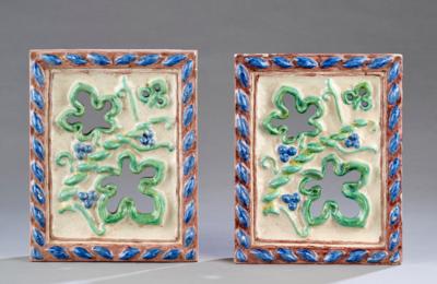 A pair of ceramic tiles with openwork floral motifs, c. 1920 - Jugendstil and 20th Century Arts and Crafts