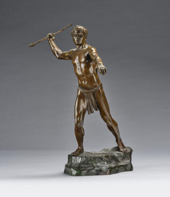 Peter Tereszczuk (Wybudow 1875-1963), a bronze object: warrior with spear, executed by Tereszczuk-Ullmann, Vienna - Jugendstil e arte applicata del XX secolo