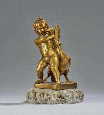 A gilt bronze object: boy with a goose, c. 1920/30 - Secese a umění 20. století