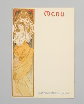 Alphonse Mucha, Menu, Champagne Moet  &  Chandon, Champenois, Paris, um 1900 - Kleinode des Jugendstils & Angewandte Kunst des 20. Jahrhunderts