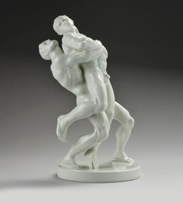 Bela Farkas (1895-1941), two fighters, model number 5788, from the Olympia series, Porcelain Manufactory, Herend - Secese a umění 20. století