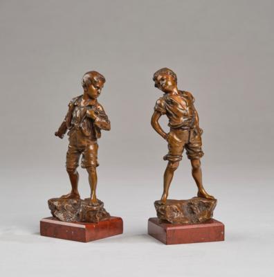 Carl Kauba (Vienna 1865-1922), a pair of bronze boys, Vienna, c. 1900 - Secese a umění 20. století