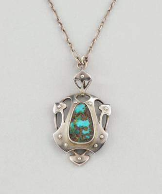 A 950 silver necklace with bog-star decor and turquoise, Murrle Bennett & Co., c. 1900/15 - Secese a umění 20. století