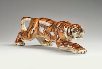 Karin Jarl-Sakellarios, a tiger, model number 135a, Keramos, Vienna, as of c. 1950 - Jugendstil and 20th Century Arts and Crafts