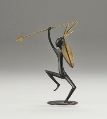 Karl Hagenauer, a male figure with a spear and a shield, model number 4045 B, first executed in 1935, executed by Werkstätte Hagenauer, Vienna - Jugendstil e arte applicata del 20 secolo