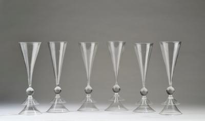 Matteo Thun, six varying sparkling wine glasses, J. & L. Lobmeyr, Vienna - Jugendstil e arte applicata del 20 secolo