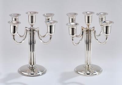 A pair five-arm table candleholders (girandoles) made of sterling silver, designed by Hugo Böhm, Schwäbisch Gmünd, for Gebrüder Friedländer, Berlin, c. 1920 - Jugendstil e arte applicata del 20 secolo