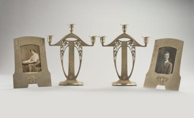 A pair of candelabra, Württembergische Metallwarenfabrik (WMF), by 1903, and two picture frames, c. 1910 - Jugendstil and 20th Century Arts and Crafts