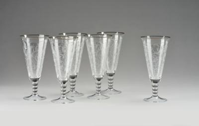 Six wine glasses with foliate decor, c. 1930 - Secese a umění 20. století