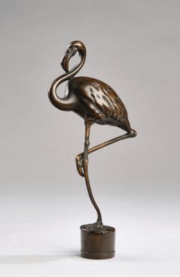 W. Sliwka, Bronzeobjekt eines stehenden Flamingos - Kleinode des Jugendstils & Angewandte Kunst des 20. Jahrhunderts