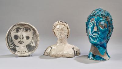 Two expressive head sculptures and a bowl with a female portrait - Jugendstil and 20th Century Arts and Crafts