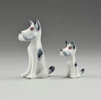 Two terriers, designed by Walter Bosse (attributed), executed by Porcelain Manufactory Metzler & Ortloff, Ilmenau, between 1927 and 1938 - Jugendstil e arte applicata del 20 secolo