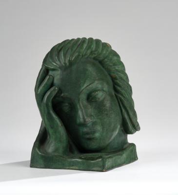 A female head as book end, model number 479, executed by Marcell Goldscheider, Vienna, 1928-39 - Jugendstil and 20th Century Arts and Crafts